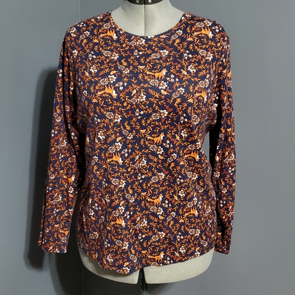 Croft & Barrow Long Sleeve Tee Navy Blue with Foxes and Birds Women's Size 1X - Picture 2 of 6